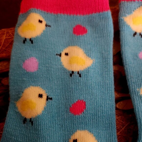 J28  Vivid Cool Chick & Egg socks - Nwot no tags - 10" long x 2.5" at cuff - Picture 2 of 3